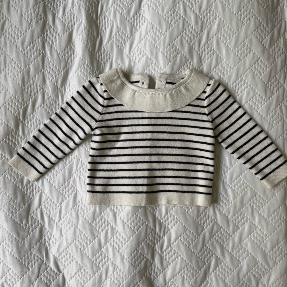 Jacadi Navy and White Striped Baby Sweater